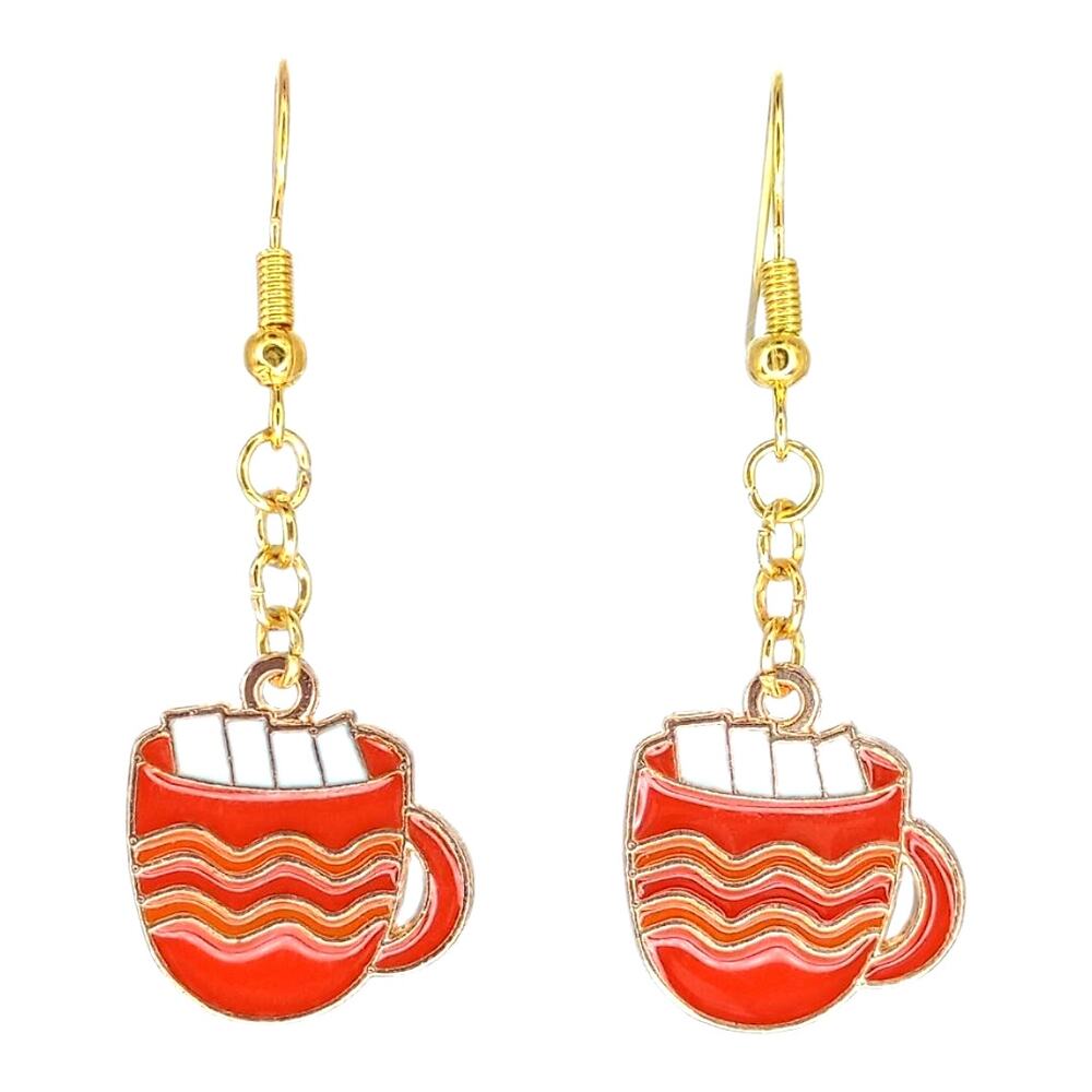 Hot cocoa mug dangle earrings — lightweight holiday winter jewelry